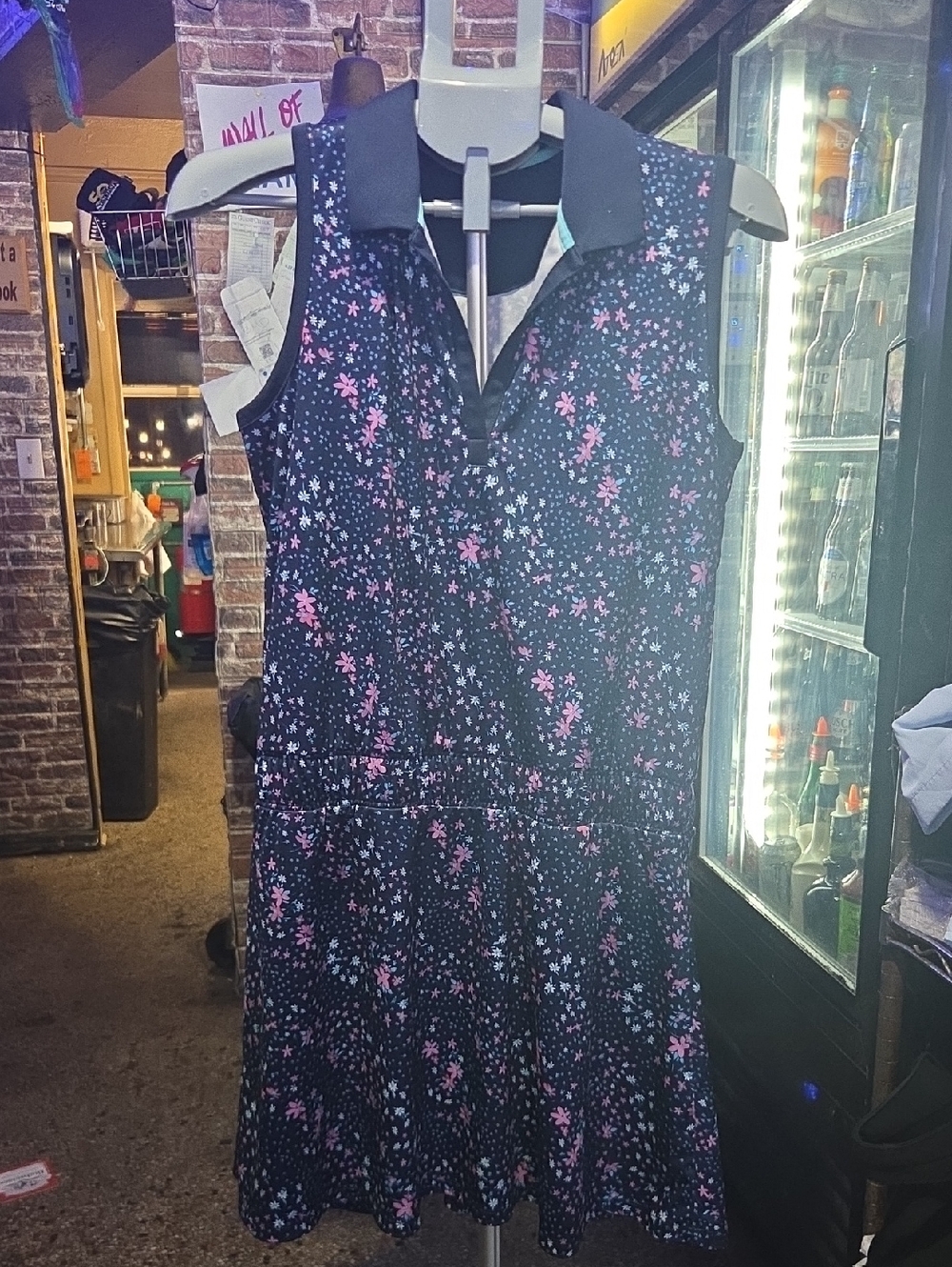 Callaway Black Sleeveless Polo Dress with Pink Floral Print